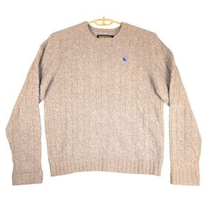 Vintage Abercrombie Fitch Mens Cable Knit Shetland Wool Cashmere Sweater Grey XL